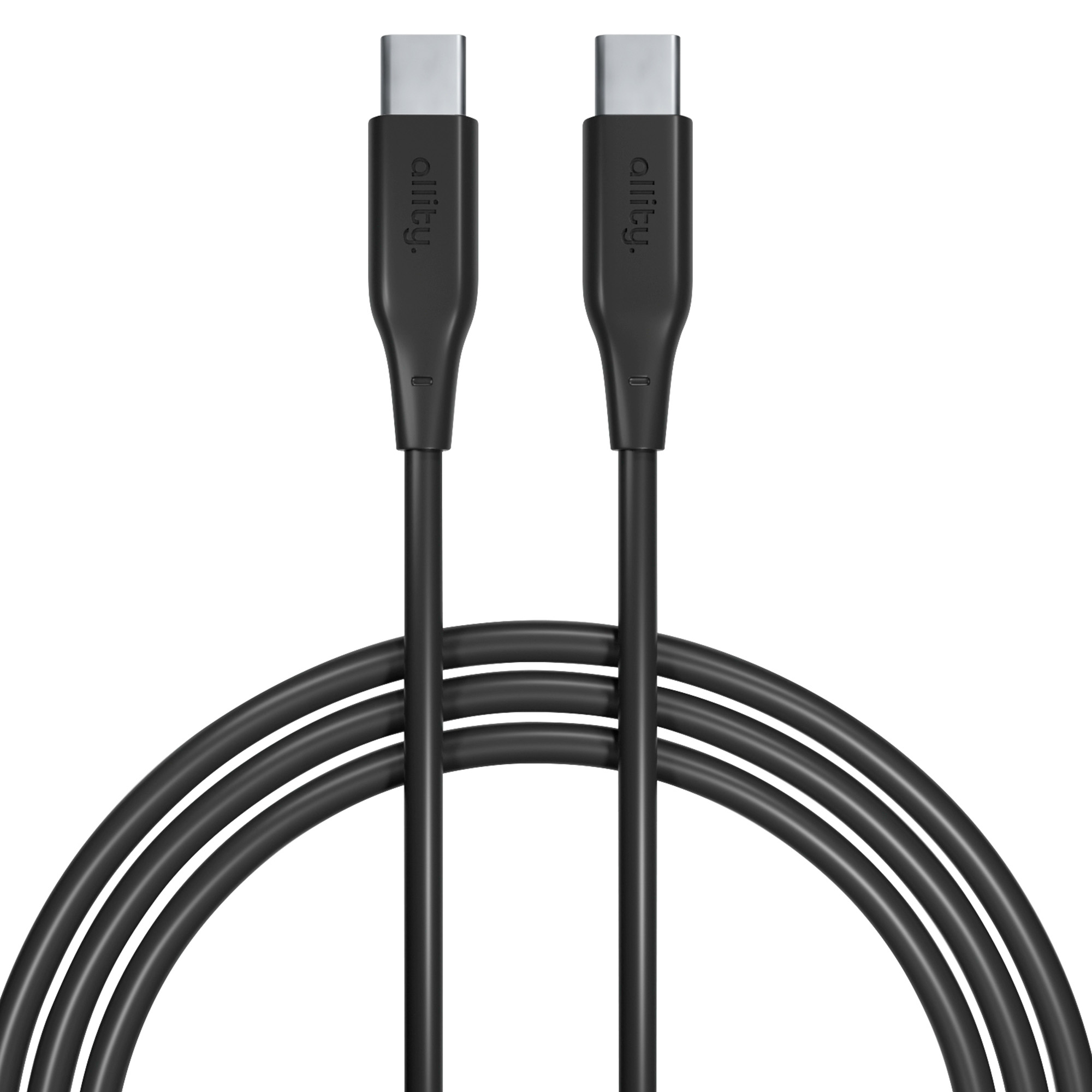 Dwa czarne kable USB-C obok siebie na białej powierzchni.