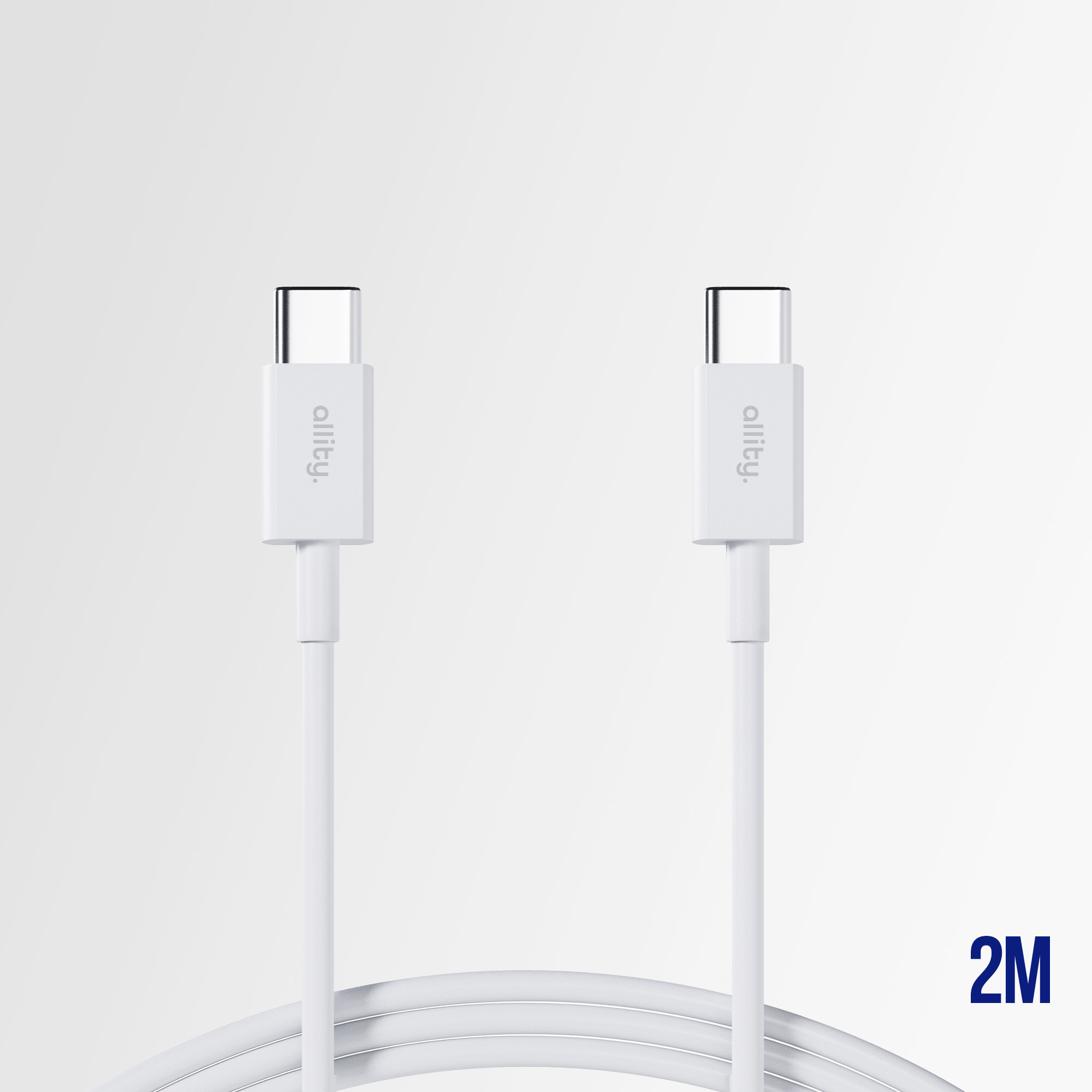 Dwa białe kable USB-C ze słowem 'allify'. Kable mają długość 2M.