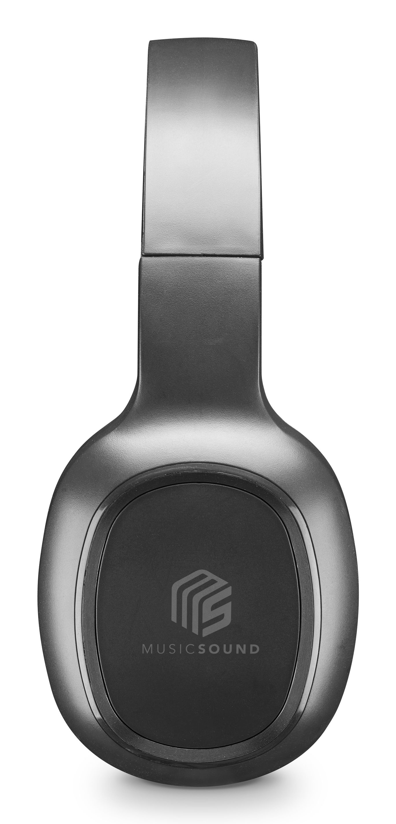Schwarzer Over-Ear-Kopfhörer mit MusicSound-Logo, weißer Hintergrund.