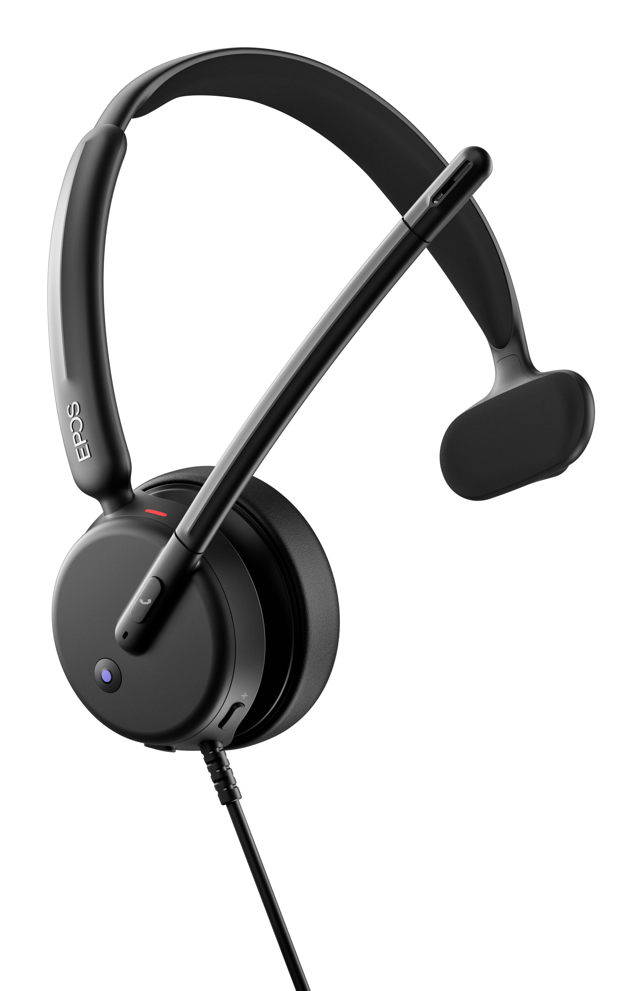 Cuffie EPOS nere con microfono. Le cuffie hanno un design curvo.
