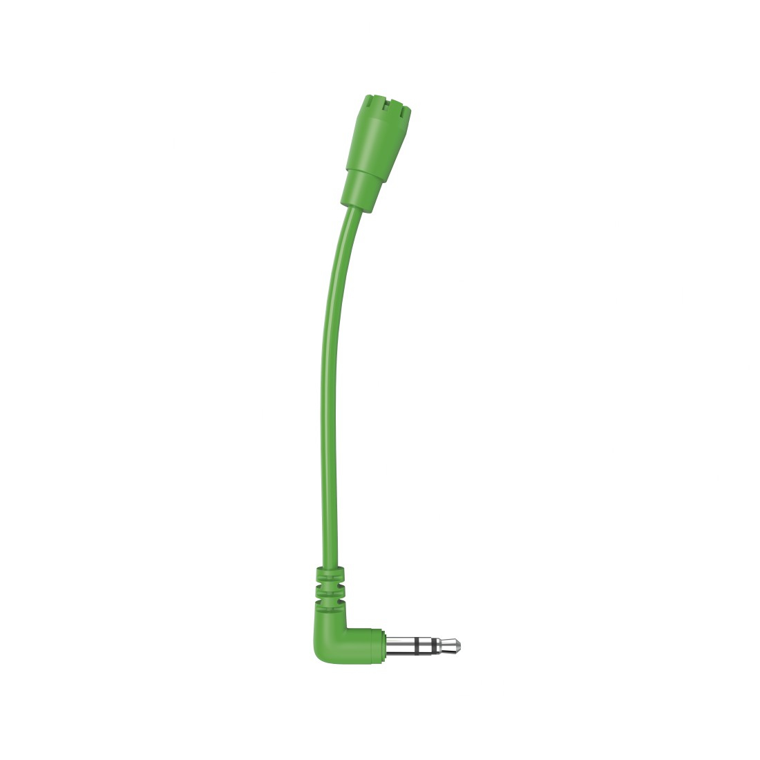 Microfono verde con jack da 3,5 mm e design curvo.
