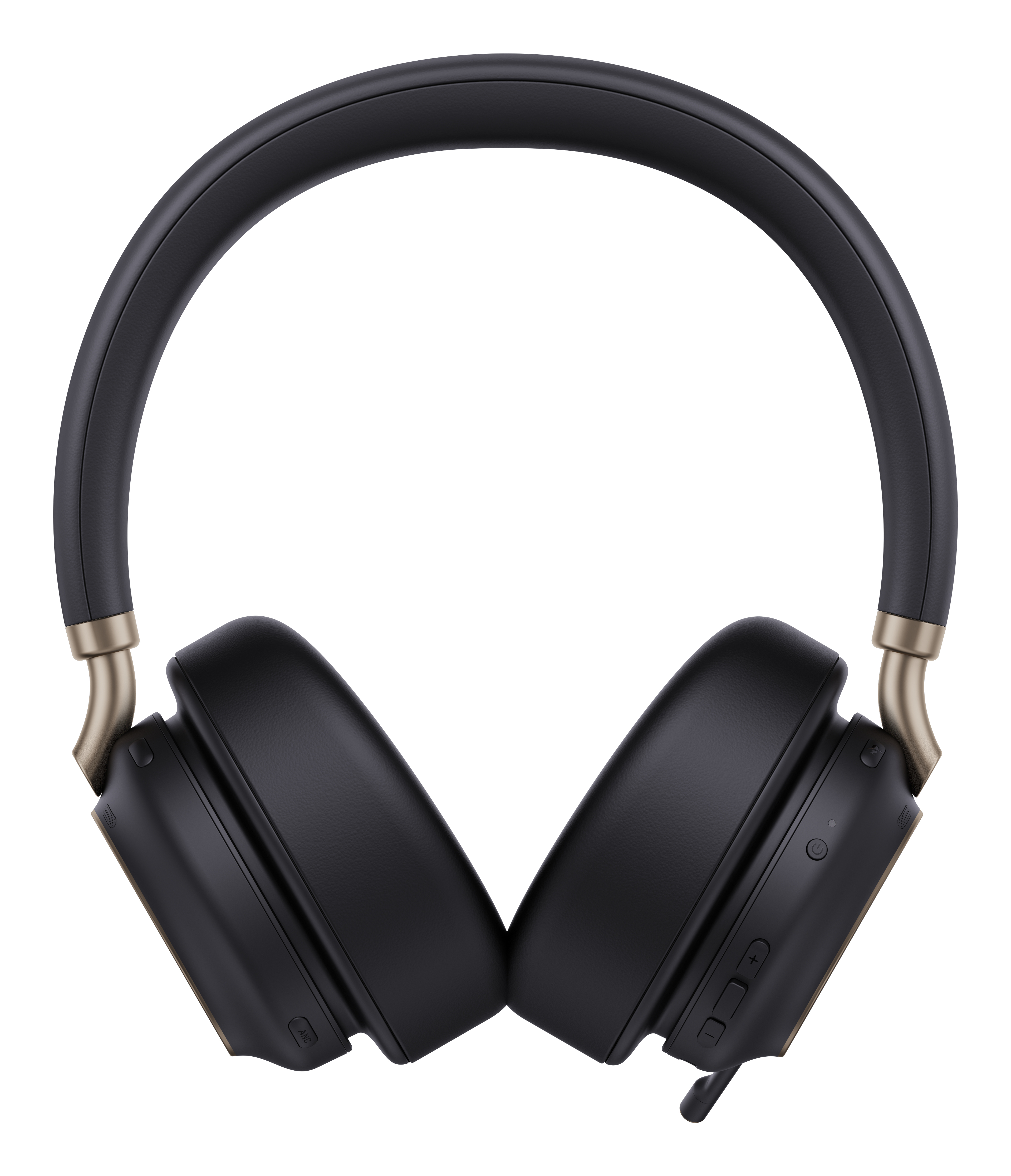 Black and gold headphones. They are over a white background.