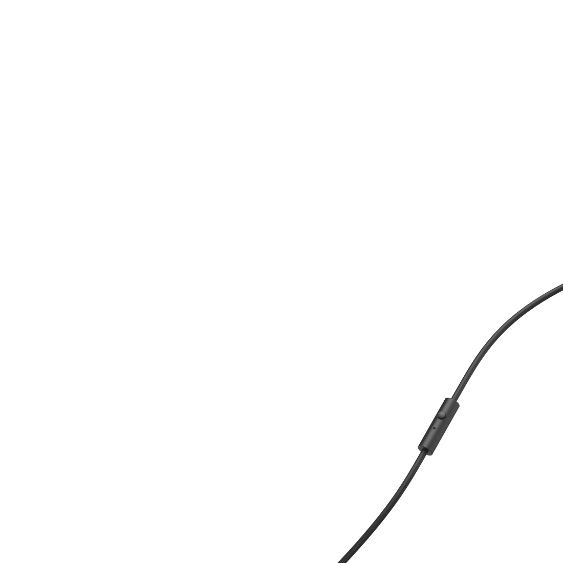 Czarny kabel słuchawkowy douszny z modułem sterowania.