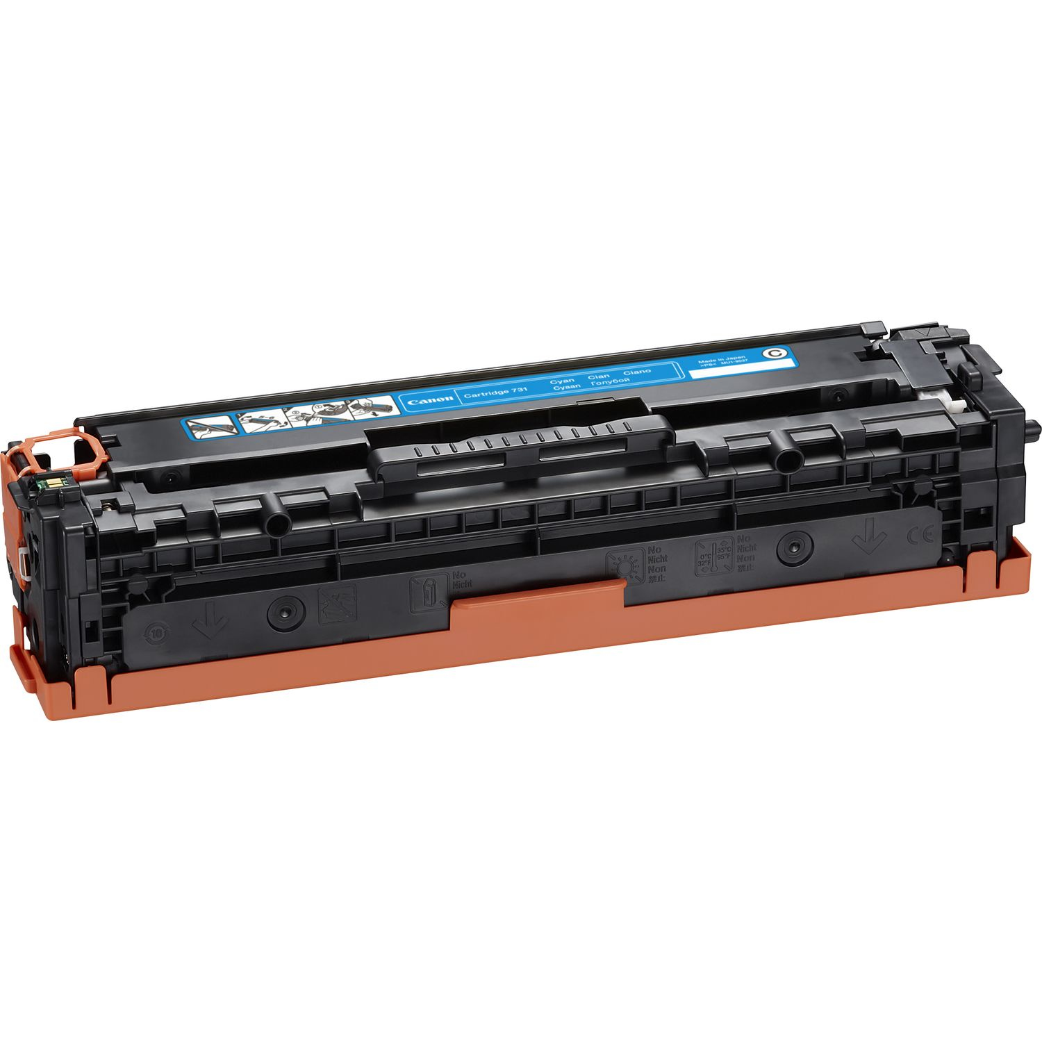 Canon 731 cyan toner cartridge, black and orange details.