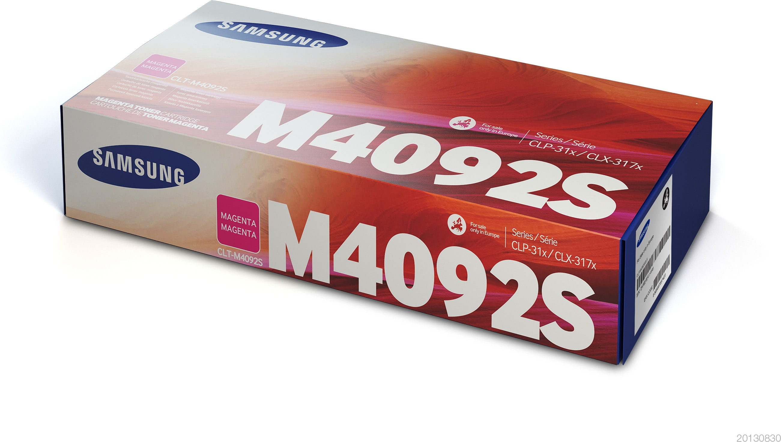 Una scatola di cartucce toner magenta Samsung M4092S.