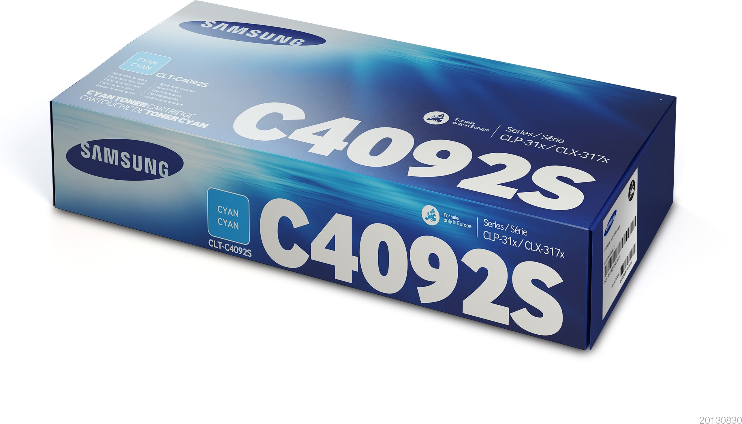 Una caja de tóner Samsung azul y blanco con las palabras C4092S.