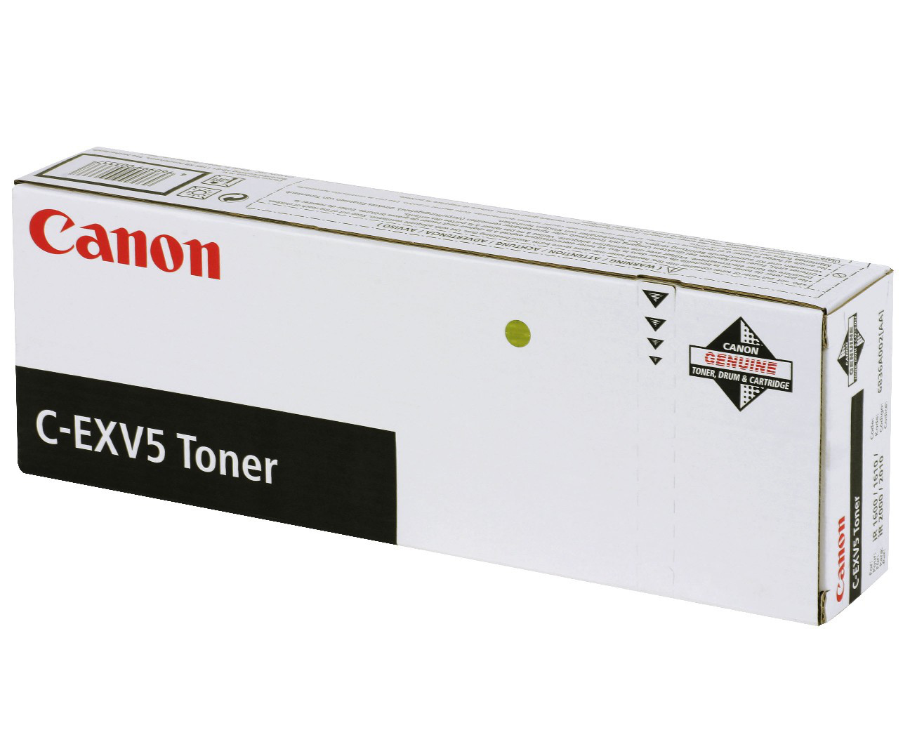 Scatola toner Canon. Scatola bianca con logo Canon rosso e testo nero. Vista angolata su bianco.