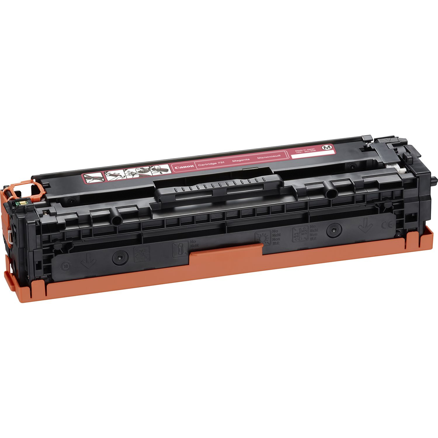 Canon 731 macenta toner kartuşu. Kartuş siyah ve macenta.