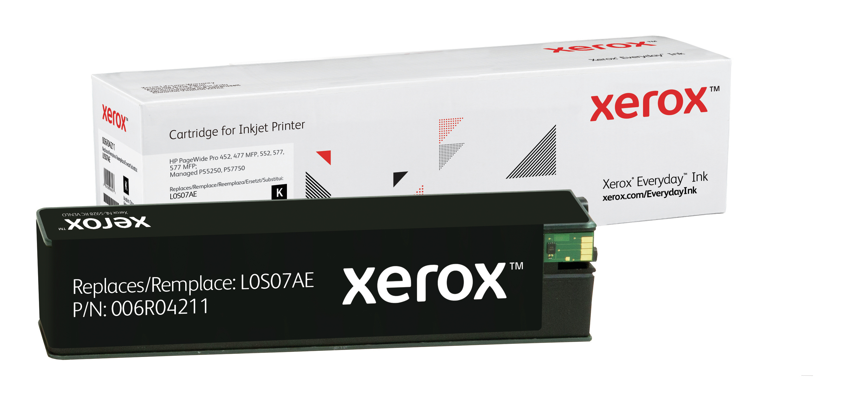 Pudełko i wkład atramentowy Xerox z tekstem i marką na białym tle.