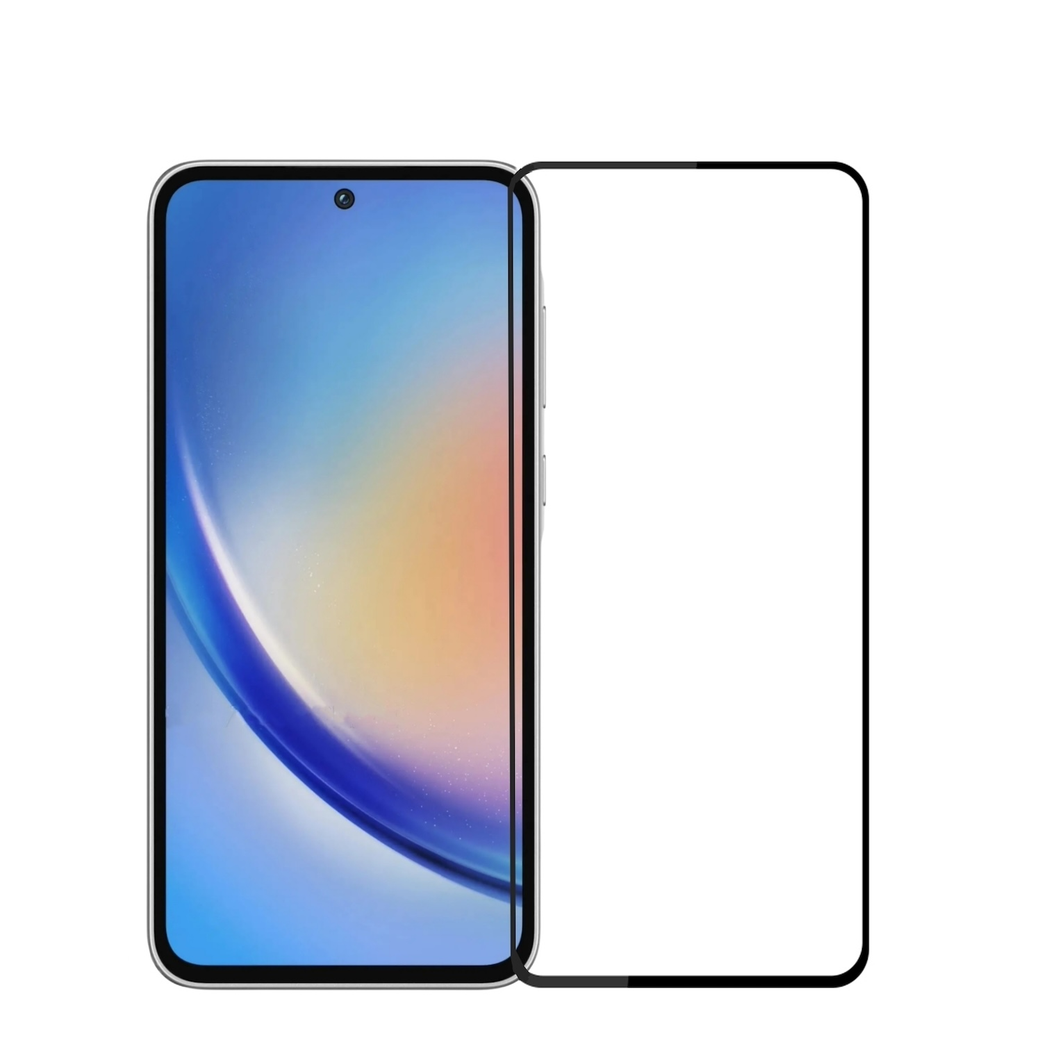 Smartphone mit angebrachtem Displayschutz, daneben ein Schutz.