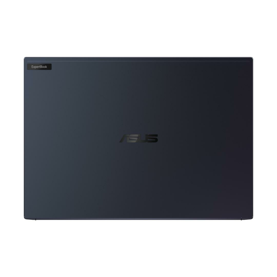 Laptop chiuso, vista posteriore, colore blu scuro, con il logo ASUS.