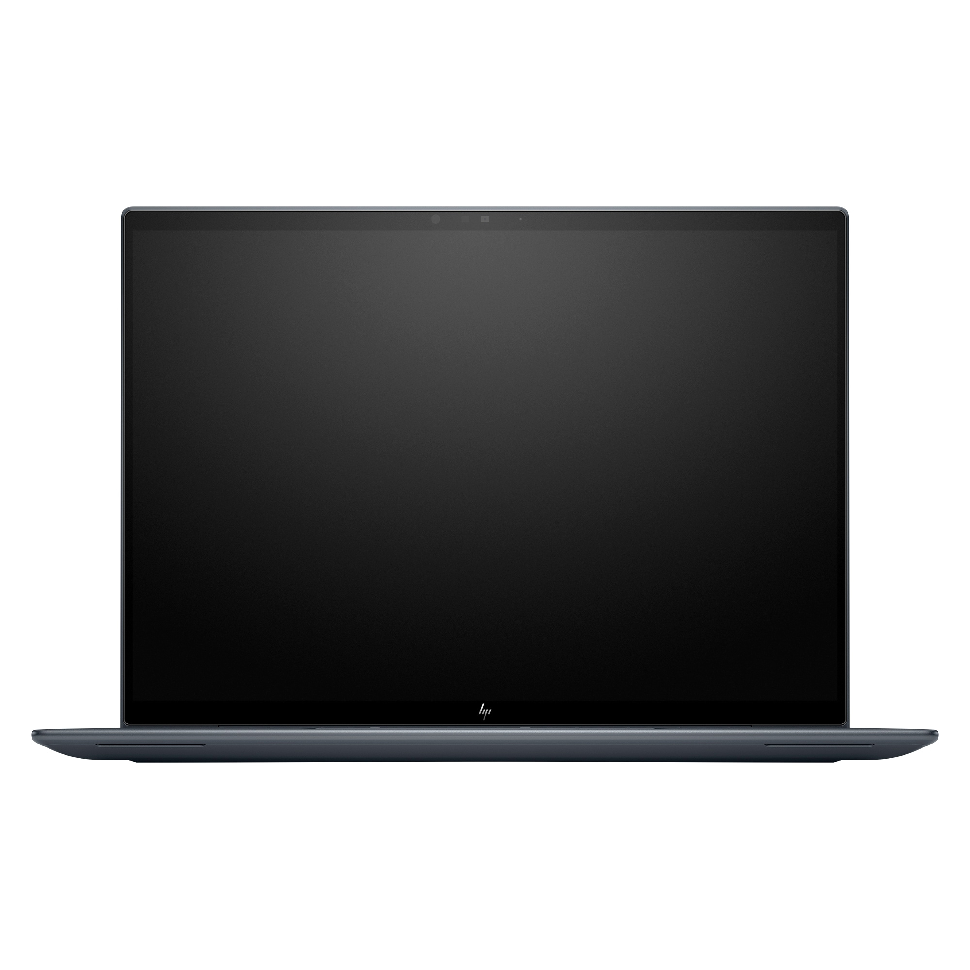Un laptop con schermo nero. Il laptop è aperto. Il logo del marchio è visibile in basso.