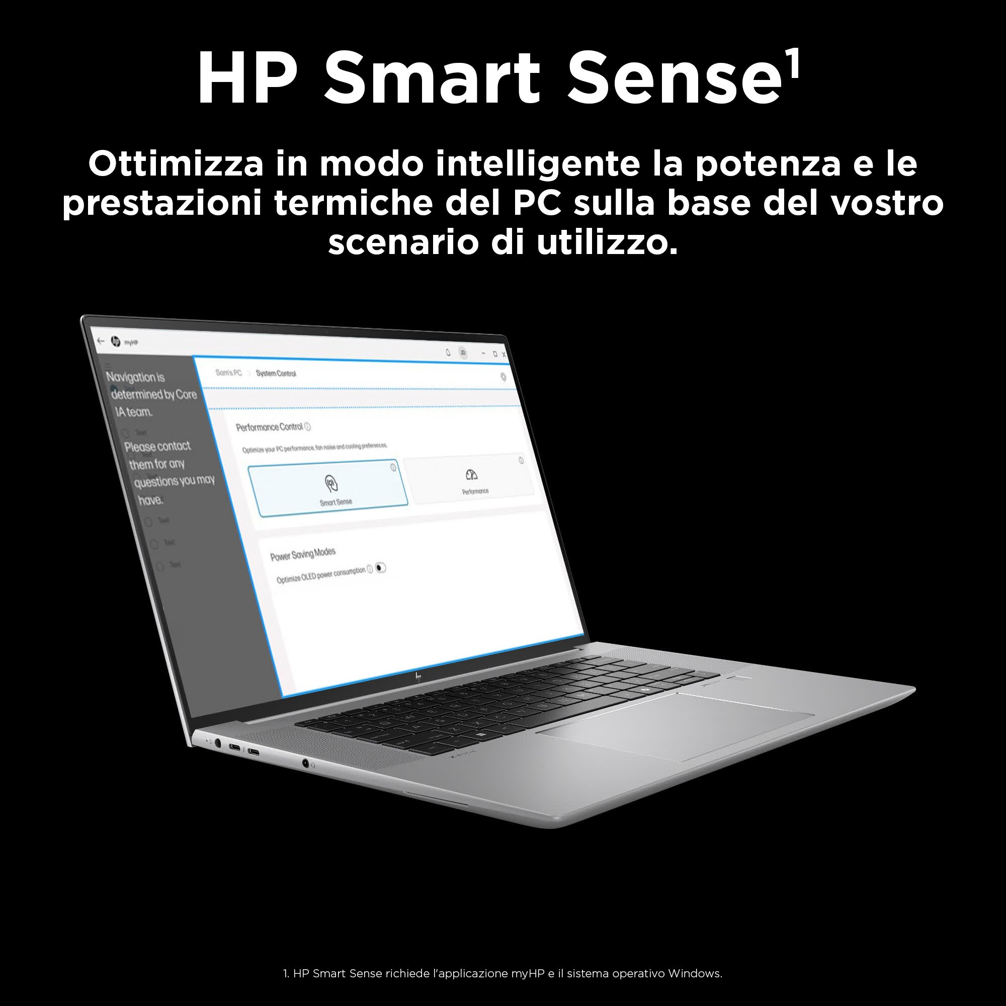 Schermo del laptop che mostra un'interfaccia software. Il testo è in italiano. Laptop su una scrivania bianca.