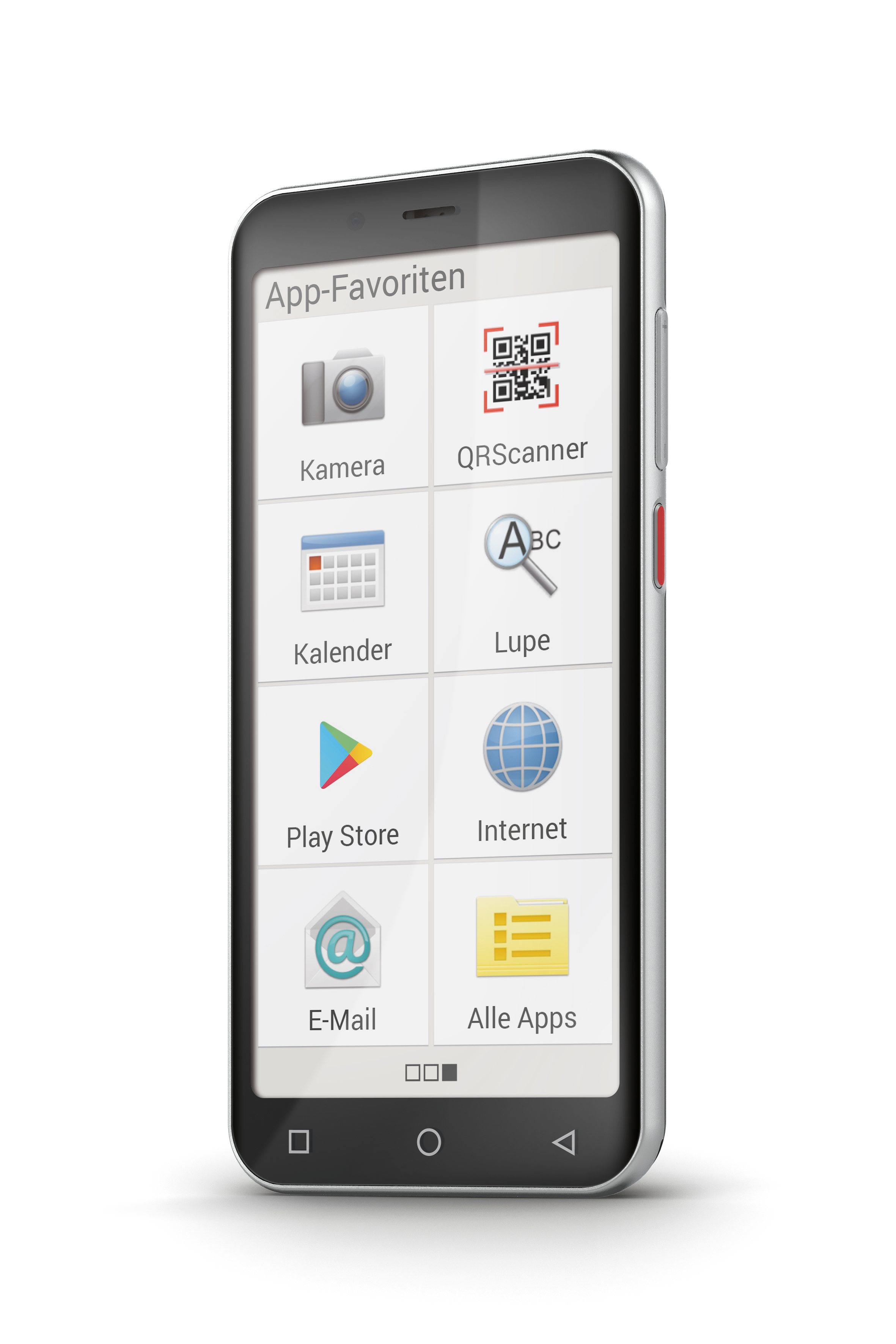 Smartfon z ikonami aplikacji na ekranie: aparat, skaner QR, kalendarz i inne.