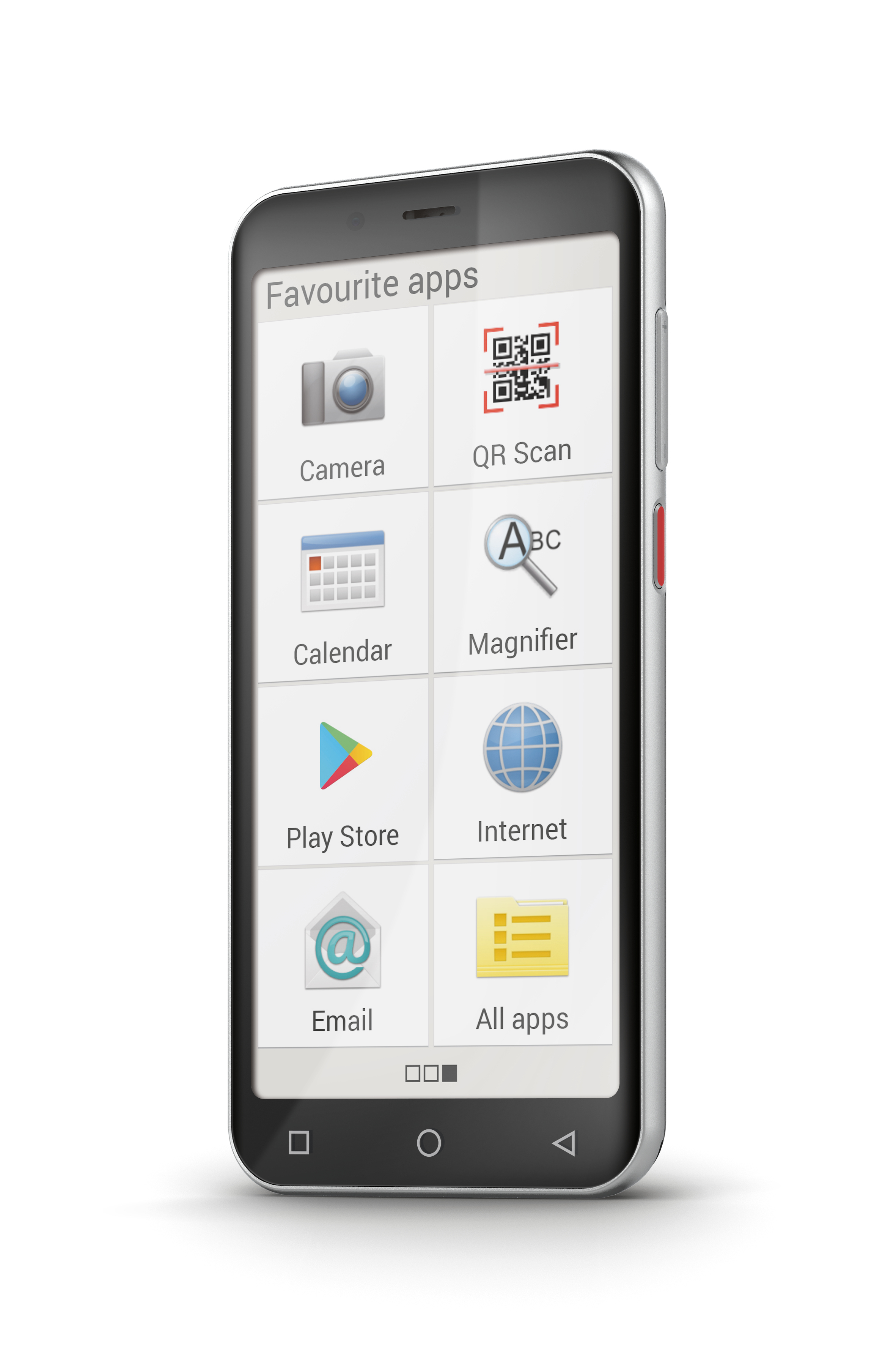 Smartfon z ikonami aplikacji na ekranie: aparat, skan QR, kalendarz i inne.