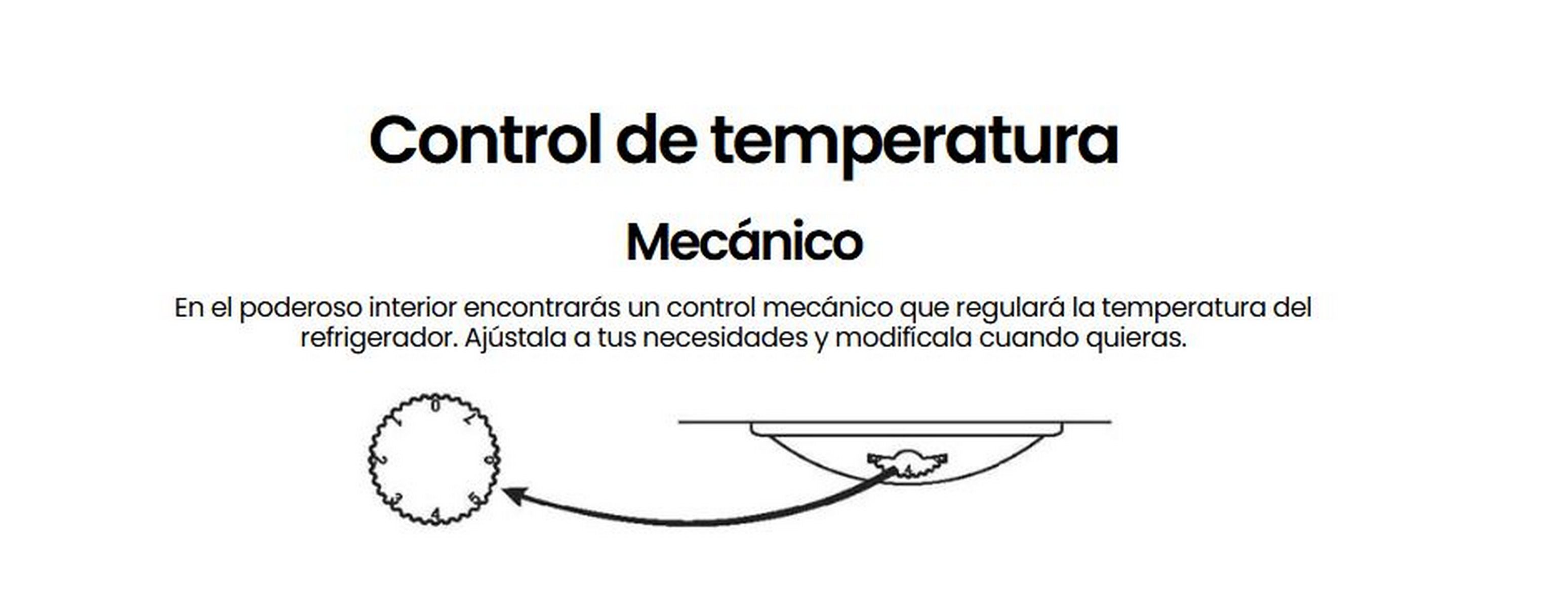 Fondo blanco con texto y un diagrama de control de temperatura mecánico.