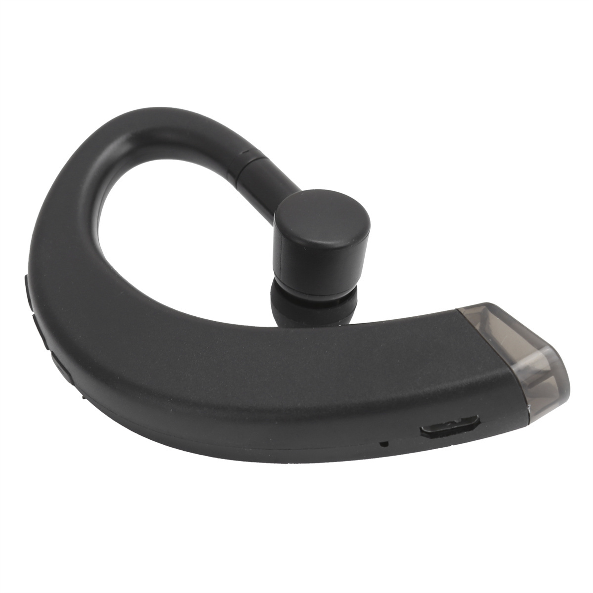 Schwarzes Bluetooth-Headset mit geschwungenem Design, einzelnem Ohrhörer.