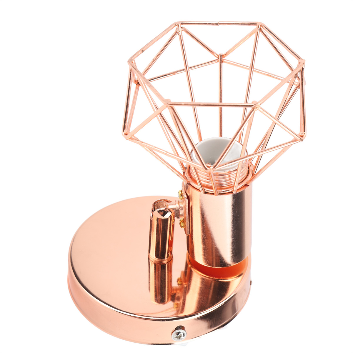Kupferfarbene geometrische Lampe. Diamantform mit Lampenfassung. Runde Basis.
