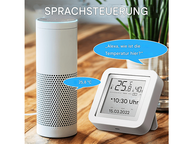 Wlan Thermometer Hygrometer Innen Kompatibel mit Alexa/Google Assistant Luftfeuchtigkeitsmessgerät Innen mit Angegebener Bereichswert Benachrichtigungs Alarm für Gewächshaus Weinkeller (Weiß