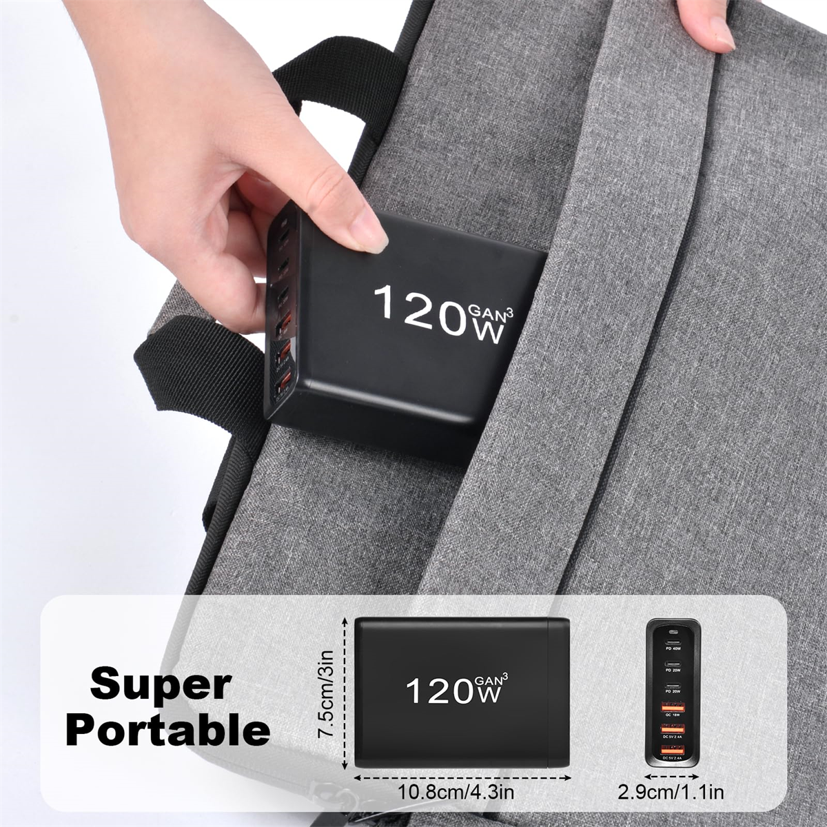 Ein schwarzes 120W GAN-Ladegerät.