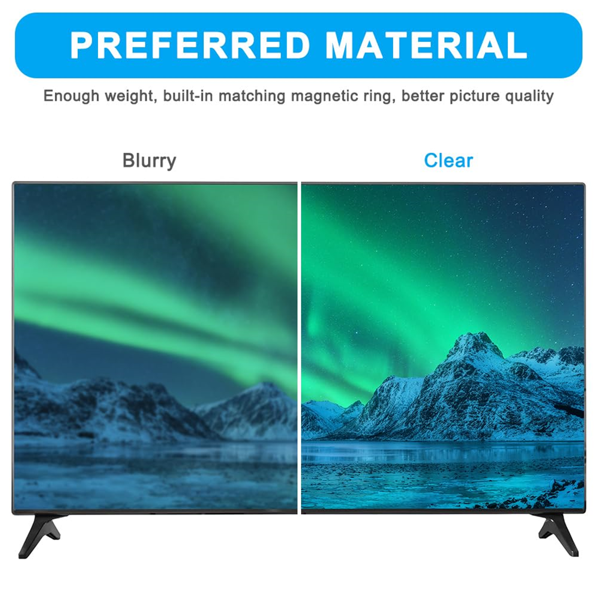 Zwei Fernseher nebeneinander zeigen verschwommene vs. klare Bilder.