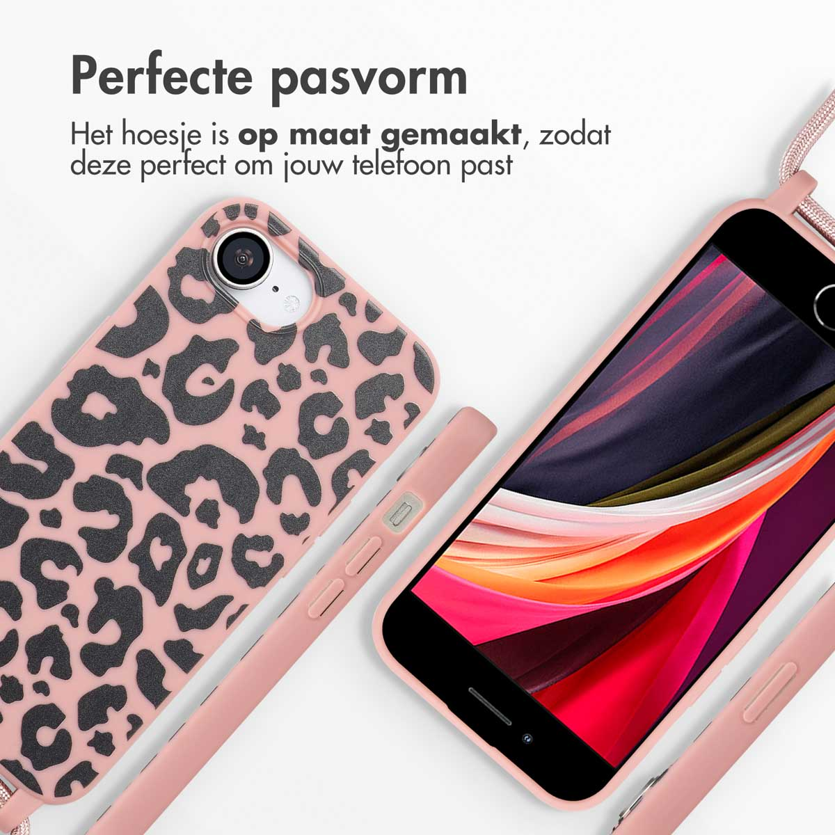 IMOSHION Siliconen design hoesje met koord - Geschikt voor Apple iPhone 17e / 16e - Telefoonhoesje voor Apple iPhone 16e/ iPhone 17e Meerkleurig