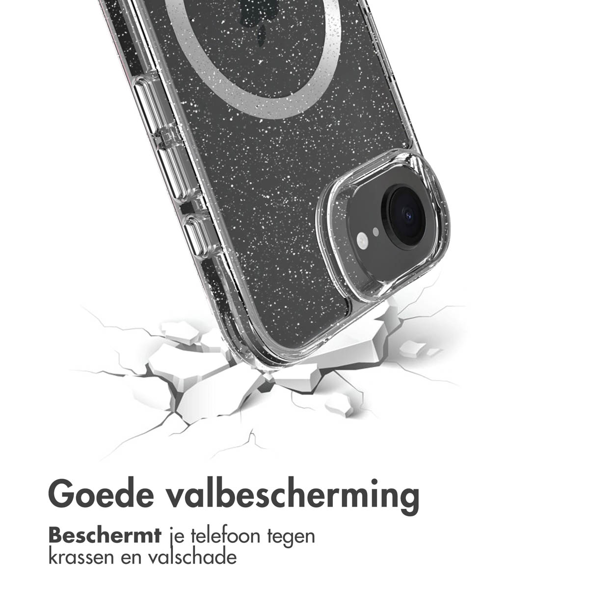 IMOSHION Glitter Backcover met MagSafe 2.0 - Geschikt voor Apple iPhone 17e / 16e - Telefoonhoesje voor Apple iPhone 16e/ iPhone 17e Zilver
