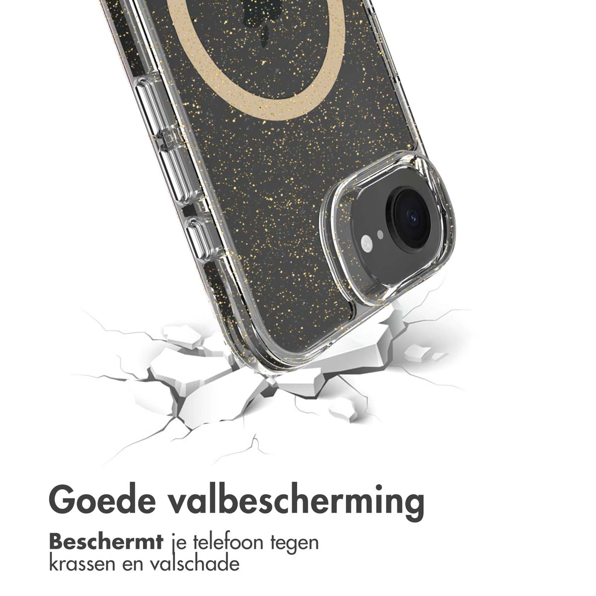IMOSHION Glitter Backcover met MagSafe 2.0 - Geschikt voor Apple iPhone 17e / 16e - Telefoonhoesje voor Apple iPhone 16e/ iPhone 17e Goud