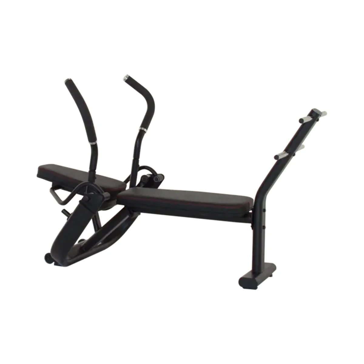An exercise machine on a white background, designed for sit-ups.