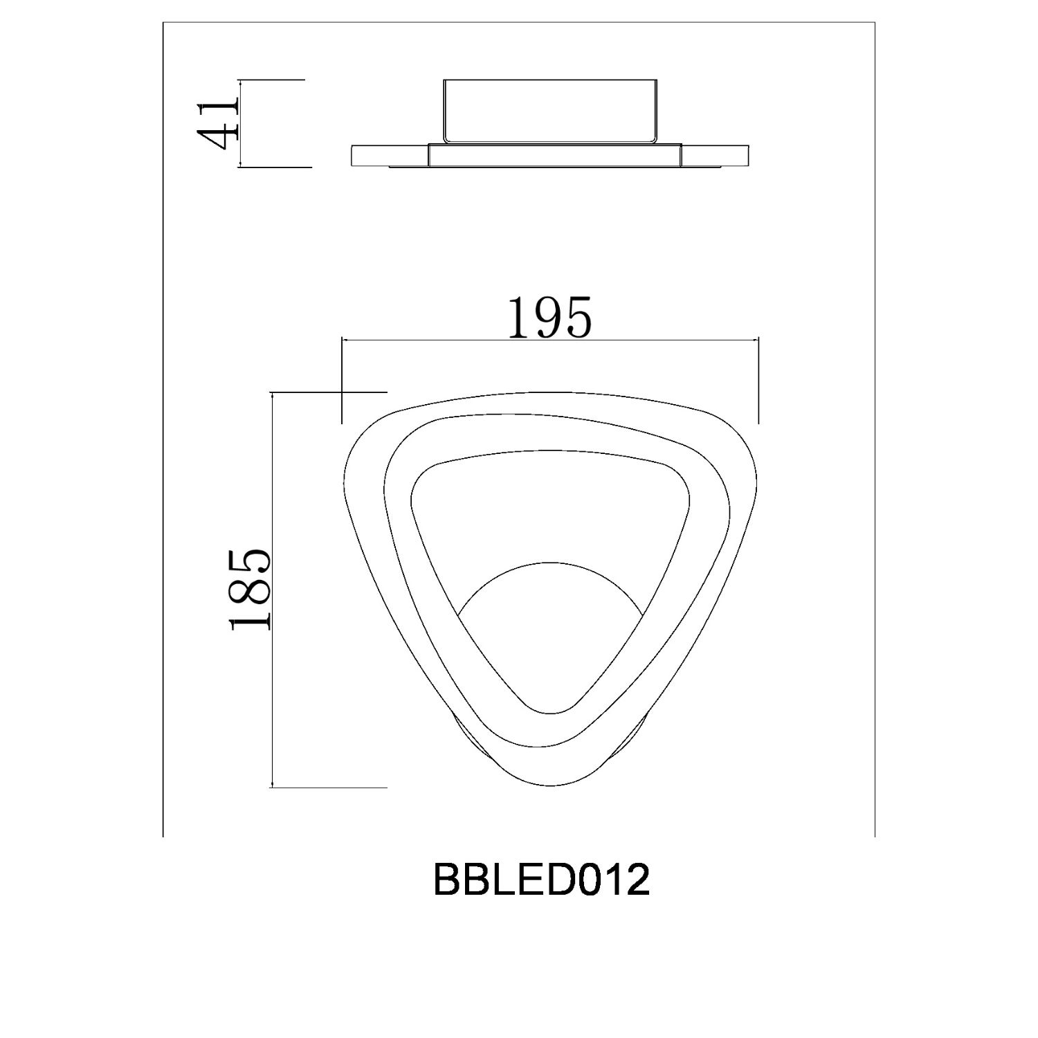 Design di lampada da soffitto triangolare con misure. Presenta una forma triangolare e dimensioni.
