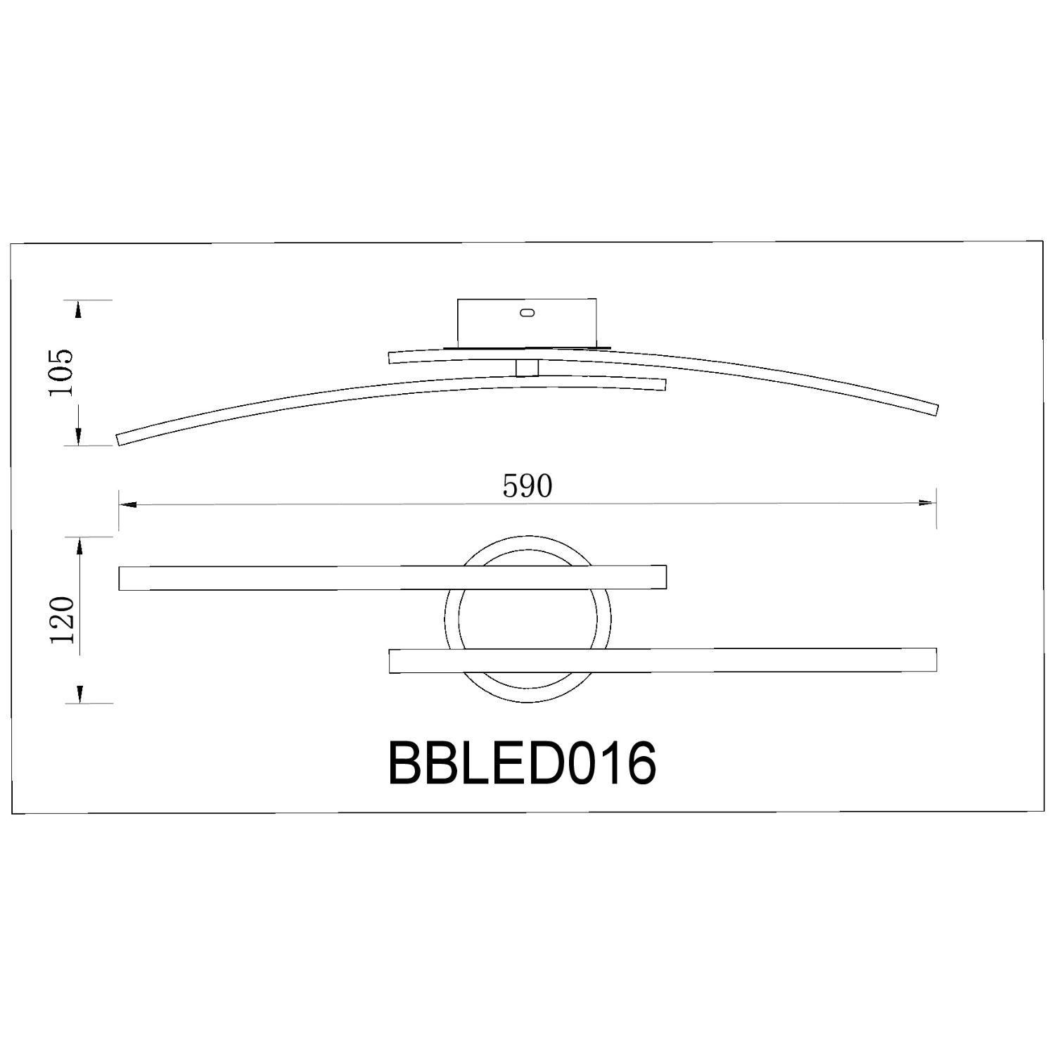 Design di lampada da soffitto con misure. Presenta un design curvo con misurazioni.