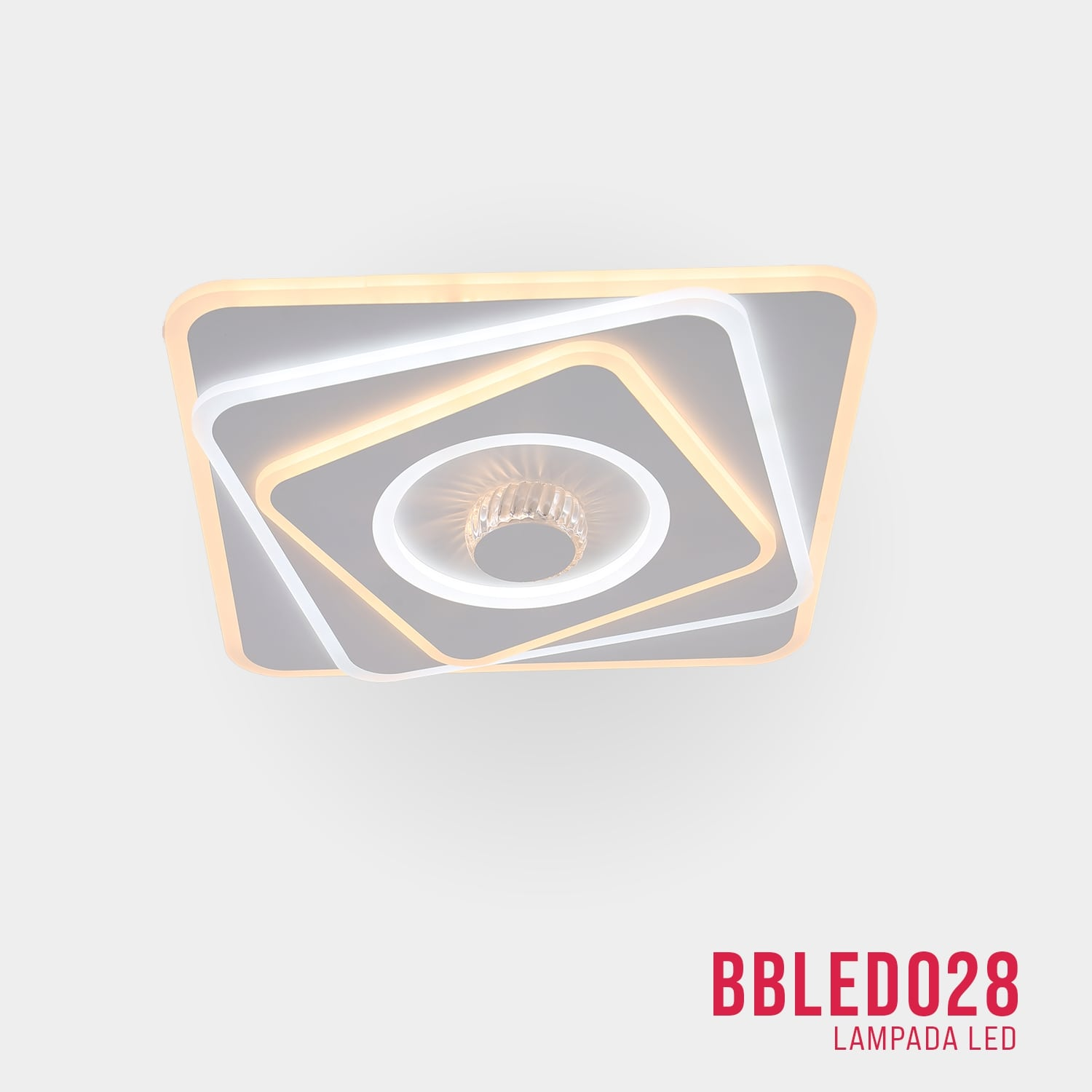 Lampada da soffitto moderna con design quadrato. Più quadrati bianchi e gialli.