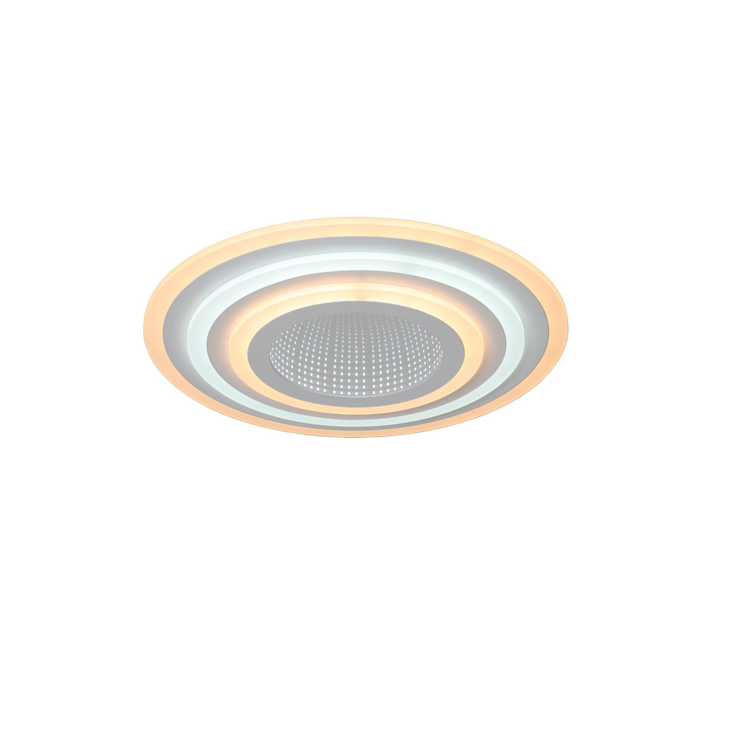Apparecchio a soffitto rotondo, con più anelli concentrici.