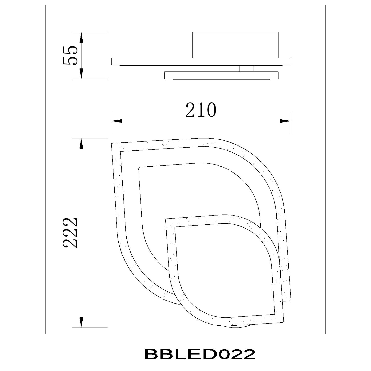 Disegno tecnico di un apparecchio a incasso con dimensioni.
