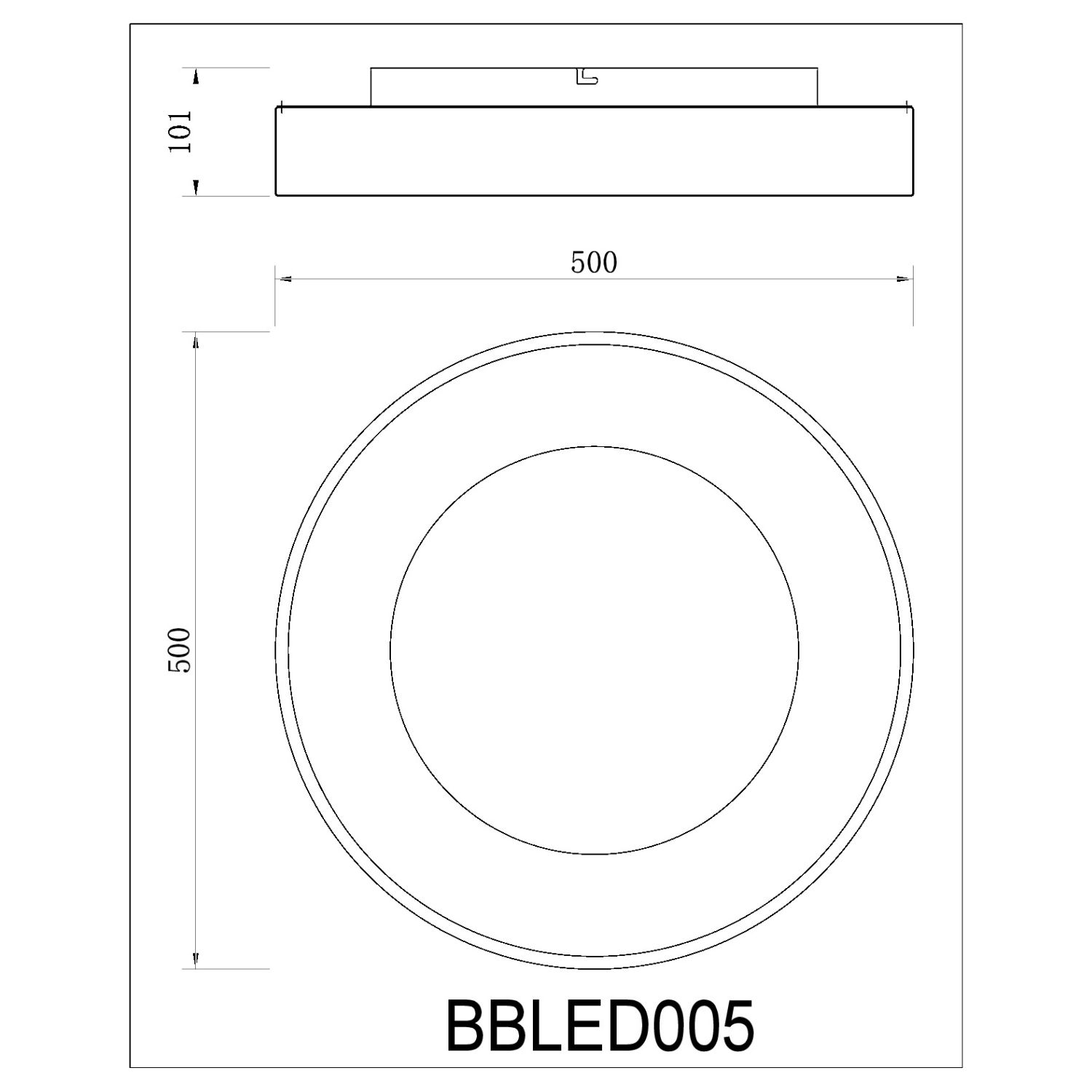 Diagramma di una plafoniera rotonda con misure.