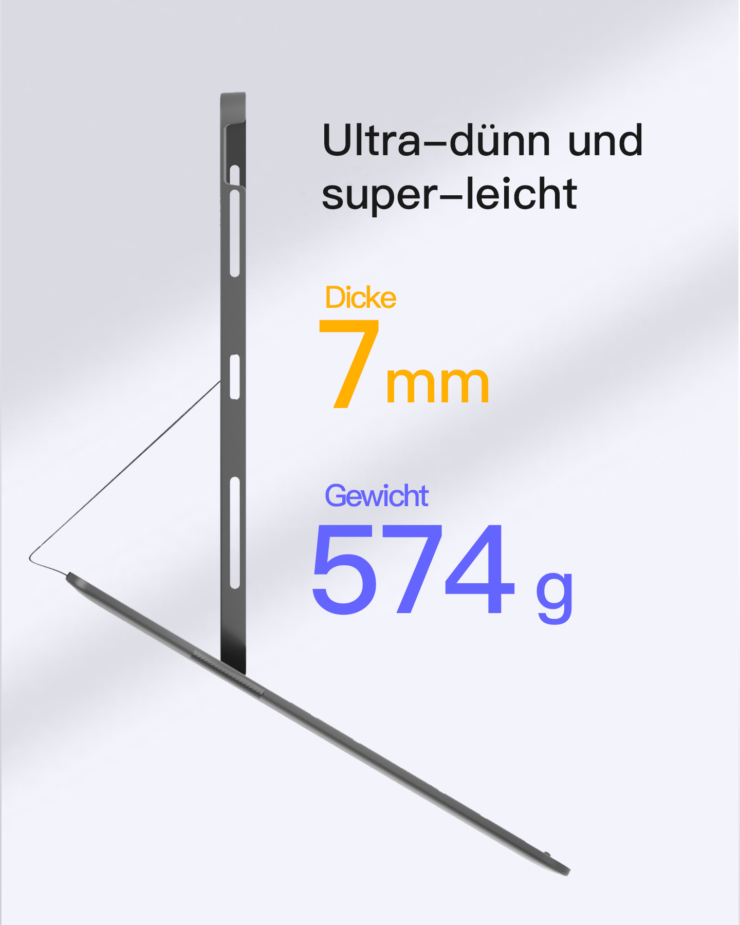 Ein dünnes, silberfarbenes Gerät mit dem Text 