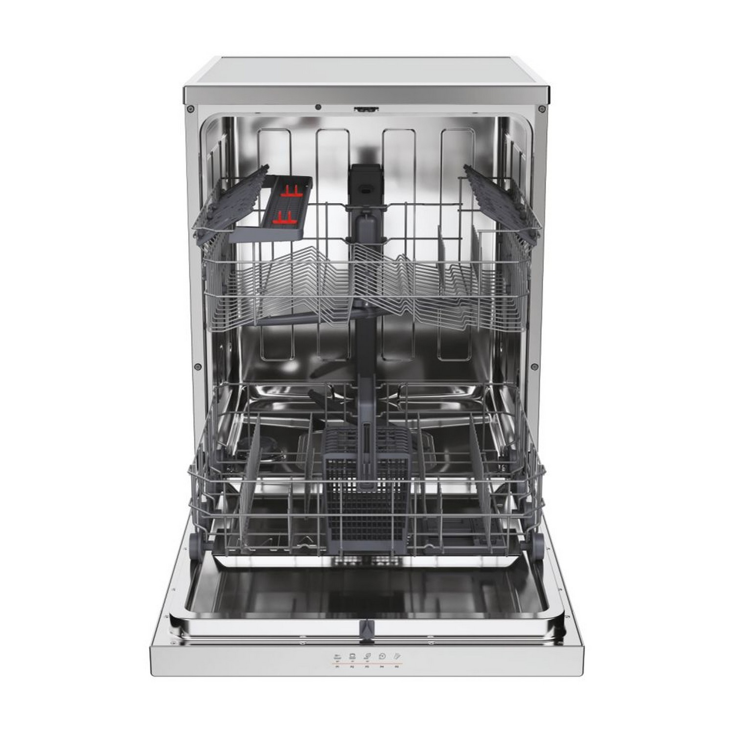 Pannello comandi lavastoviglie bianco con pulsanti e display. Logo Bosch.