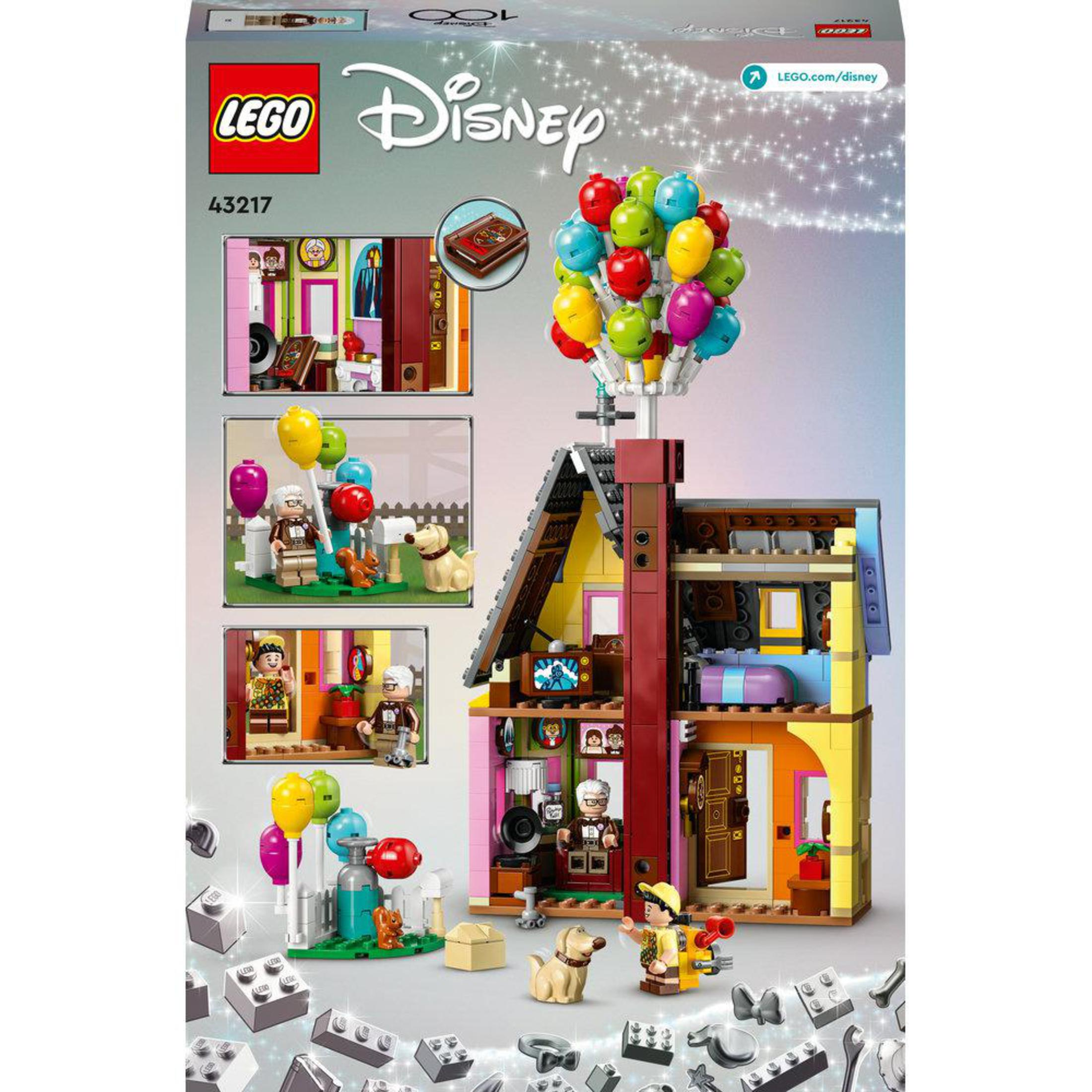 Set LEGO di una casa colorata con palloncini e minifigure.