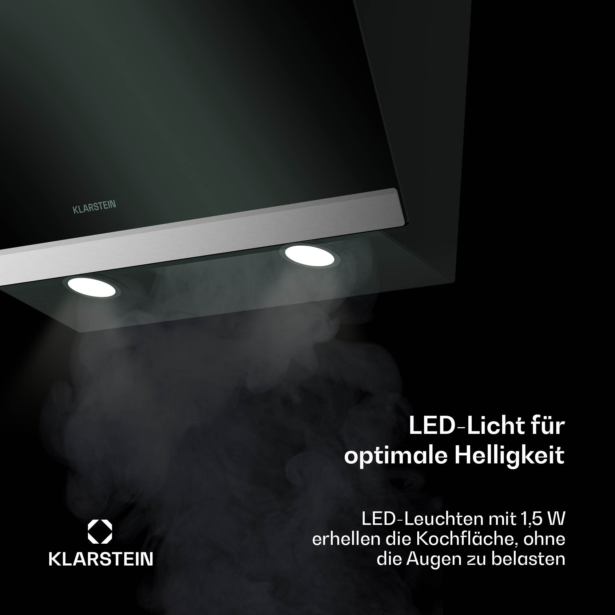 Cappa nera con due luci e testo. Il testo dice: Luce LED per una luminosità ottimale.