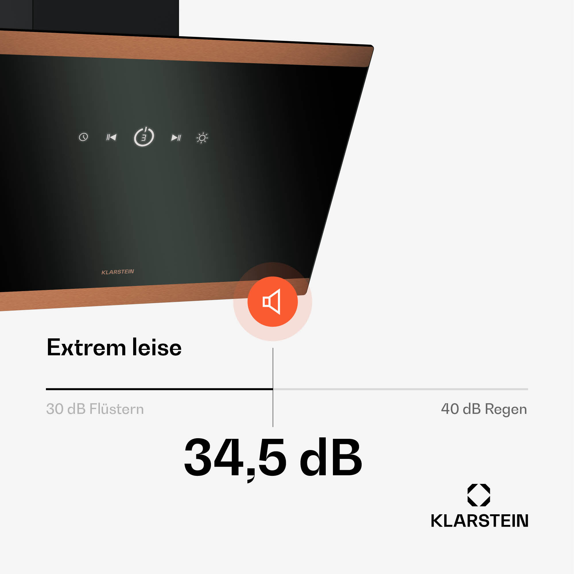 La pantalla muestra que el nivel de sonido es de 34,5 dB.