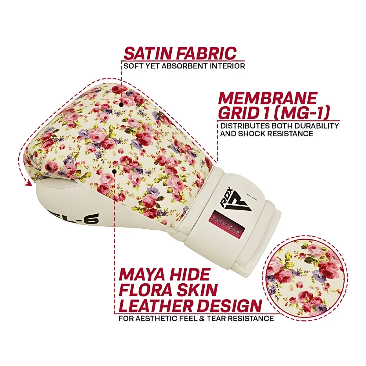 Black and gold MMA glove with white details.