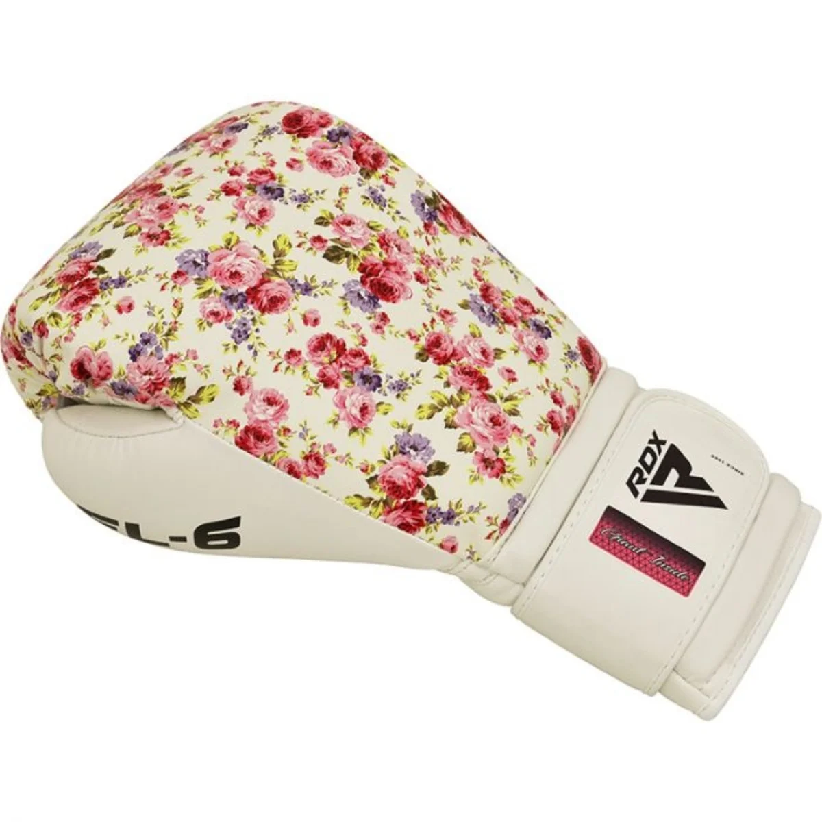 Floral boxing glove, white with pink and red roses.