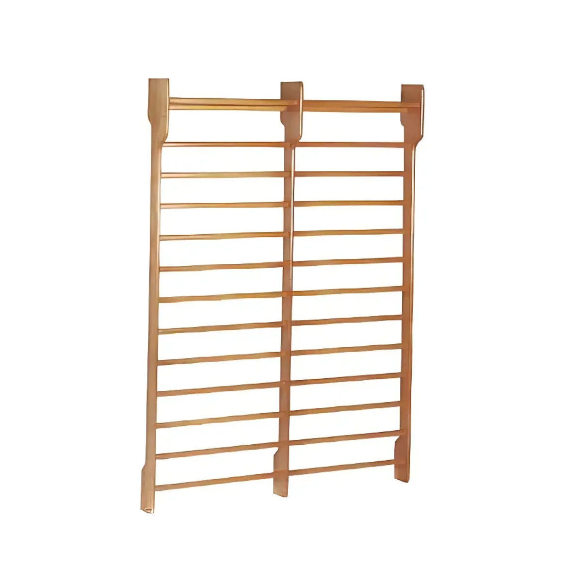 Barres de gymnastique en bois, un cadre d'escalade avec de multiples barres horizontales, sur fond blanc.