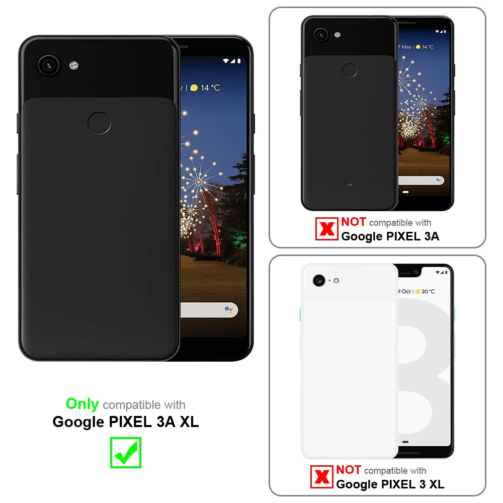 Tre telefoni, due con custodie, uno con segno di spunta, due con X. Testo: compatibile con 3A XL.