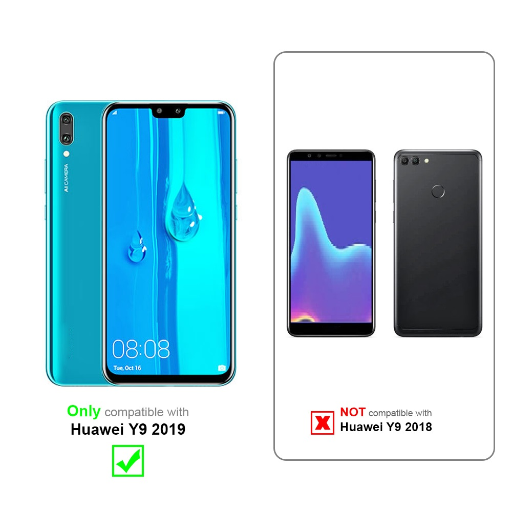 Zwei Telefone. Eines teal, eines schwarz. Text zeigt, dass das teal-Telefon kompatibel ist, das schwarze nicht.