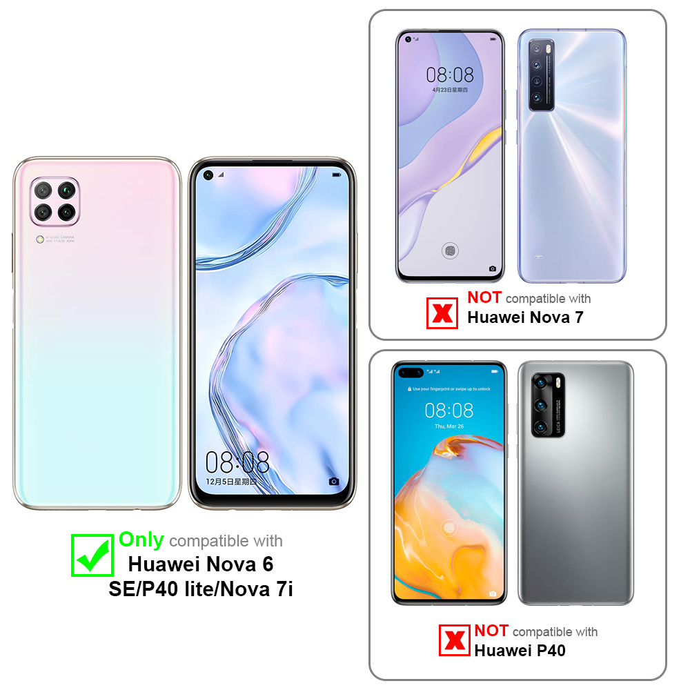 Kompatibilitätsübersicht für Handyhüllen. Zeigt, dass Huawei Nova 6, SE/P40 lite/Nova 7i kompatibel sind.