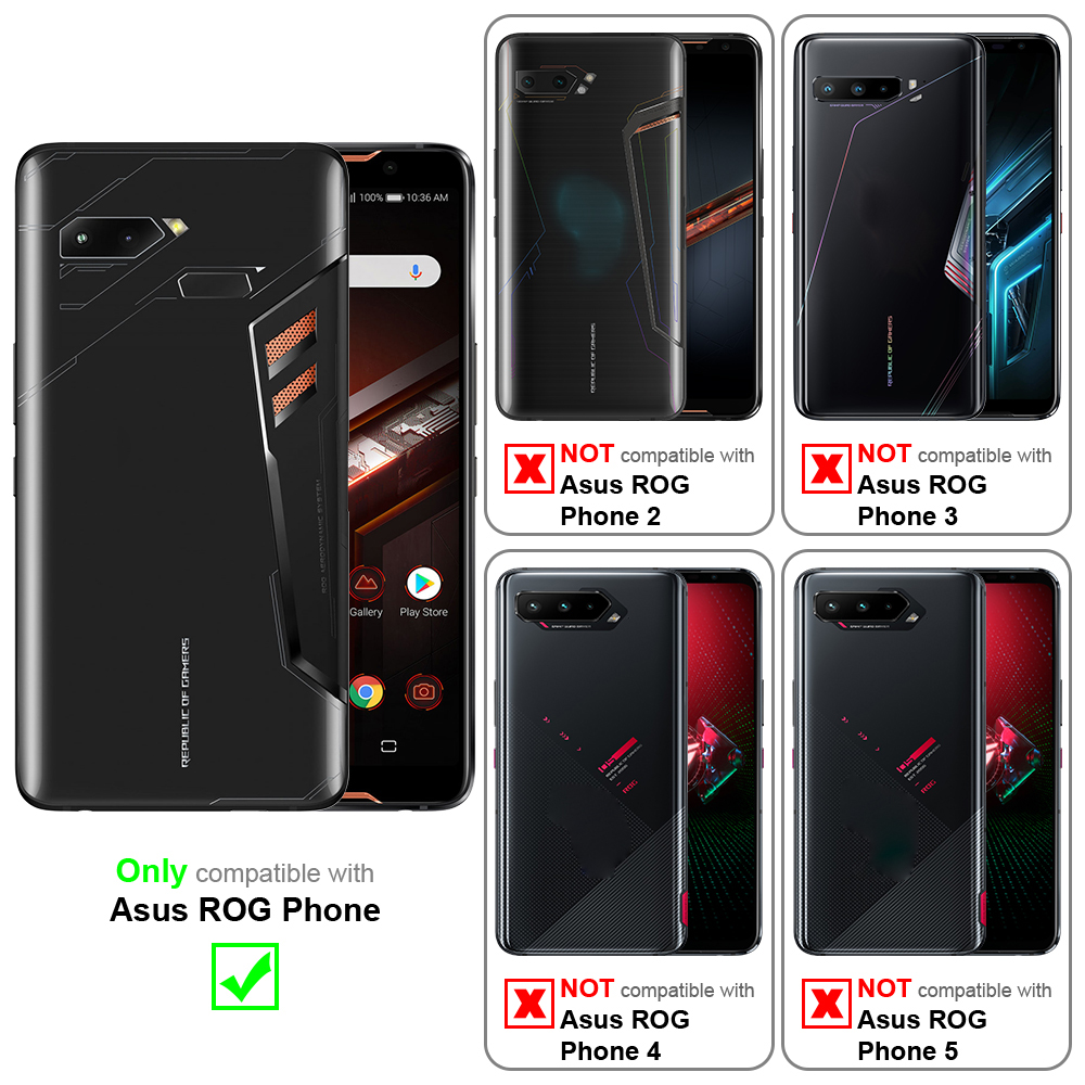 Custodia per telefono nera con design. Compatibile con Asus ROG Phone. Altri modelli non compatibili.