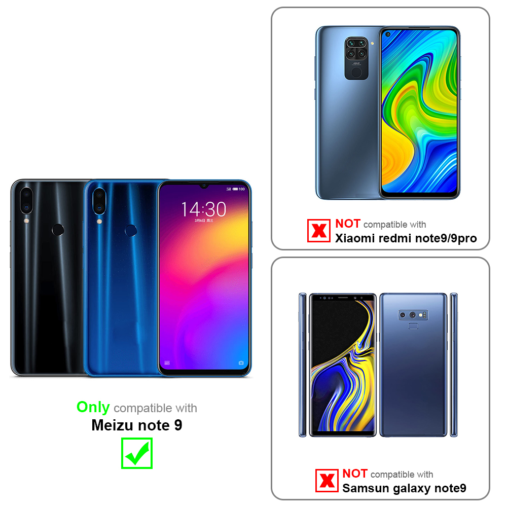 Confronto tra telefoni. Il Meizu note 9 è compatibile, mentre Xiaomi redmi note 9/9pro e Samsung galaxy note 9 non lo sono.
