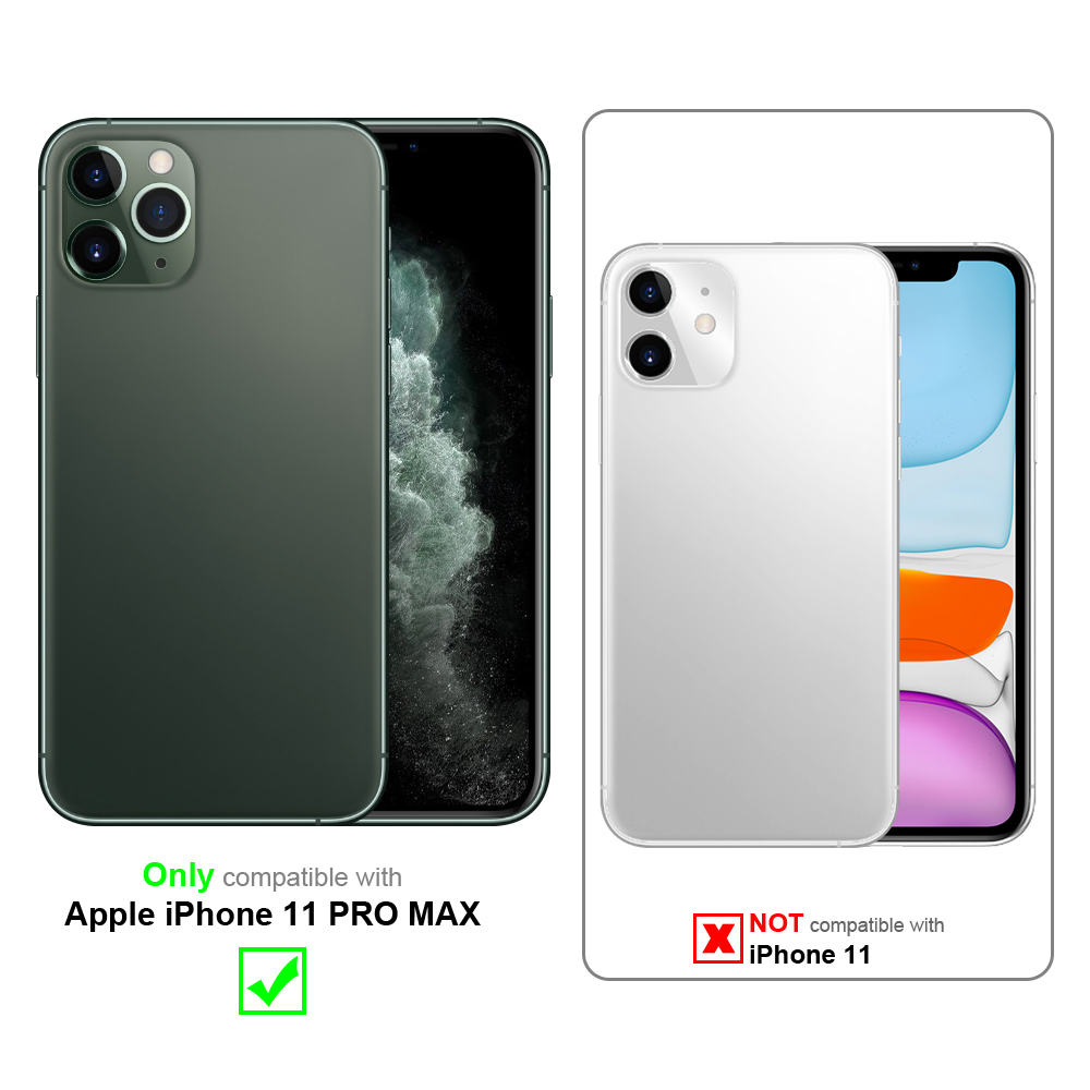 Due custodie: una per iPhone 11 Pro Max (verde), una non per iPhone 11 (bianca).