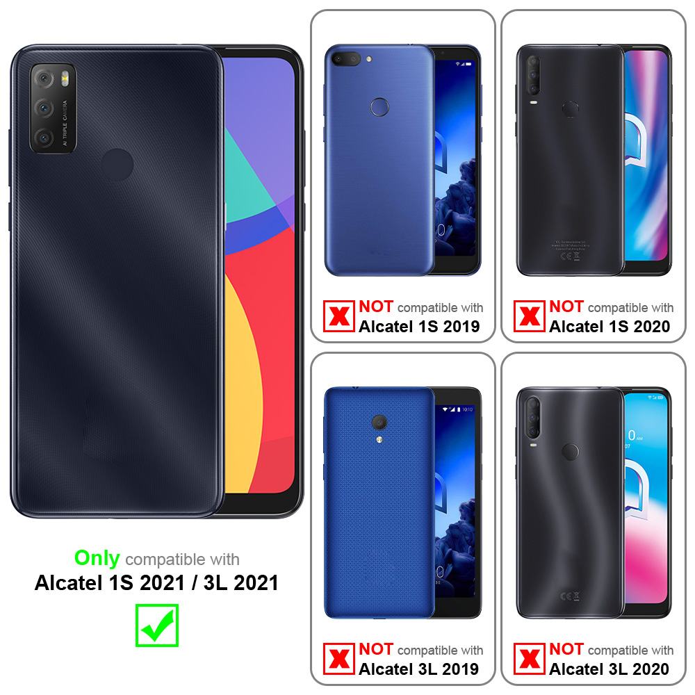 Diverse custodie per telefoni Alcatel. Solo una custodia è compatibile con Alcatel 1S 2021 / 3L 2021.